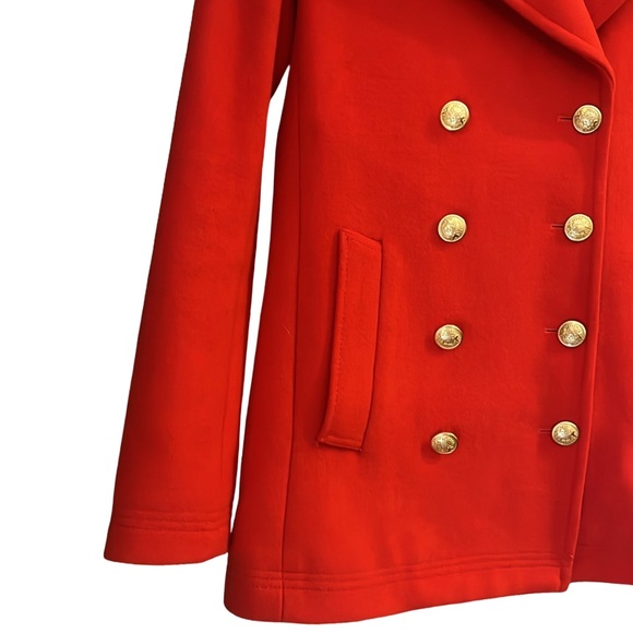 J Crew Wool Blend Double Breasted Pea Coat Red Gold Crested Buttons Size 00 XXS - Picture 7 of 12